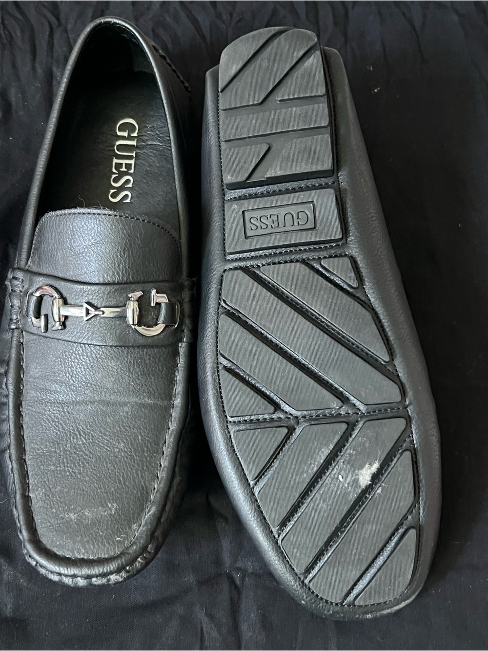 GUESS Black Leather Men's Slip-On Loafers with Silver Bit - Picture 5 of 5